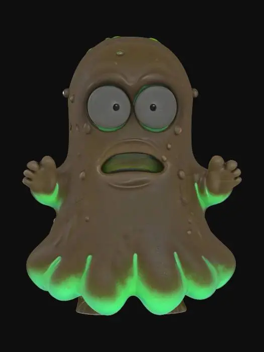 3D model for fantasy slime gooey blob ghost, massive body, body gradually forming from mud, wobbly stance, detailed cute shocked face, extremely detailed, high sharp resolution texture