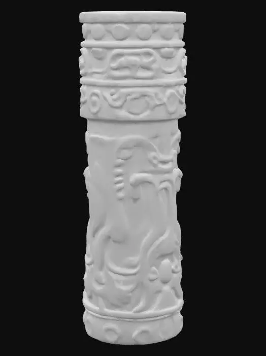 3D model for Ancient aztec stone torch without a flame. Old an weathered, blackened where the flame used to be