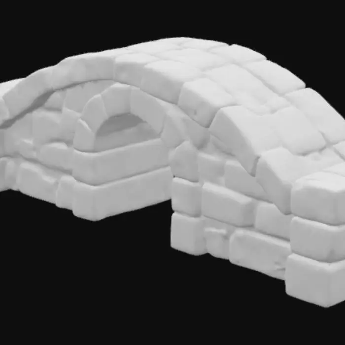 3D model for A short but wide stone bridge made of ancient, weathered blocks. The bridge is slightly arched or flat, designed to span a small gap, with enough width for multiple characters or objects to cross comfortably. The stone surface is cracked and worn, with chiseled edges and layered slabs forming the deck. Support comes from simple blocky columns or arches beneath, in a style fitting ancient jungle or Mayan ruins. No vegetation, terrain, or decorative elements — just the structural stone bridge.