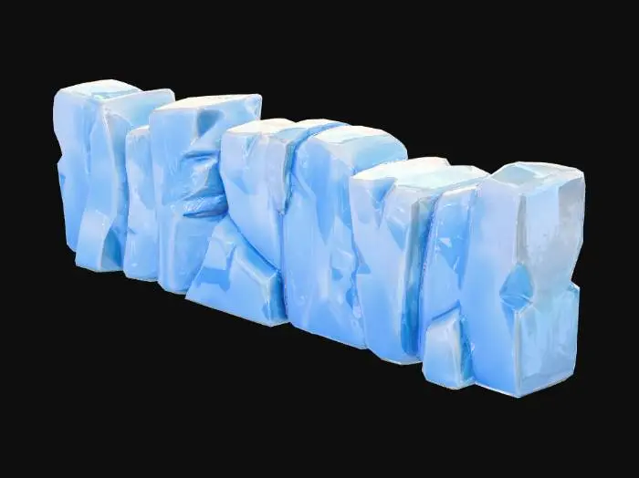 3D model for 一块连续的冰墙，用于阻断地形、参考冰期时代这个游戏，但是画风带一些卡通、游戏、塑料质感