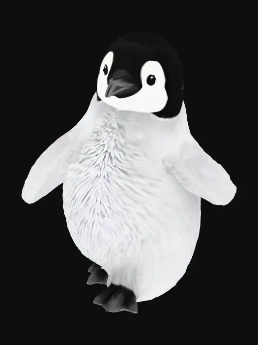 3D model for 生成一只帝企鹅小企鹅的正面照片，偏写实画风的，正常头身比，要求左右对称，两个翅膀张开平举，背景为白色