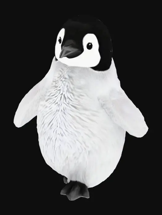 3D model for 生成一只帝企鹅小企鹅的正面照片，偏写实画风的，正常头身比，要求左右对称，两个翅膀张开平举，背景为白色
