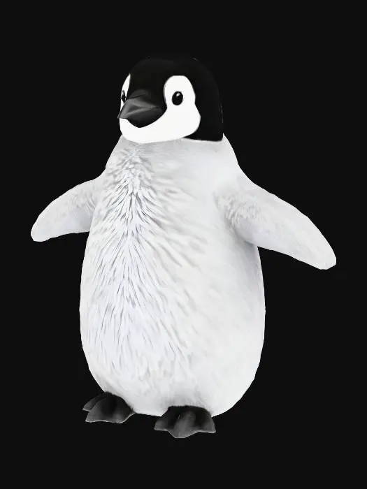 3D model for 生成一只帝企鹅小企鹅的正面照片，偏写实画风的，正常头身比，要求左右对称，两个翅膀张开平举，背景为白色