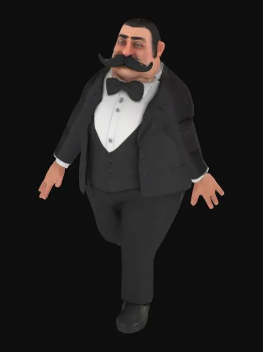 3D model for a fancy butler T-posing whit a fancy mustache
