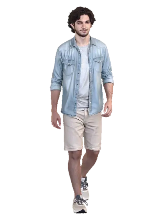 Casual Denim Layered Look par Restorer — réalisé avec le générateur 3D IA Meshy, téléchargement gratuit FBX OBJ GLB STL