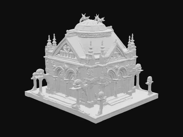 3D model for isometric mausoleum building , mobile game, game art, gothic architecture, 2x2 tile, #PBR#