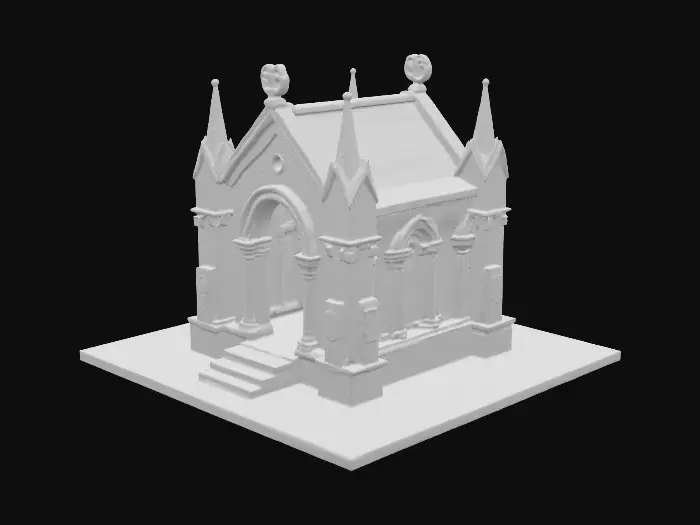 3D model for isometric mausoleum building , mobile game, game art, gothic architecture, 2x2 tile, #PBR#