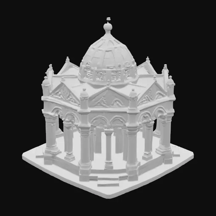 3D model for isometric mausoleum building , mobile game, game art, gothic architecture, 2x2 tile, #PBR#