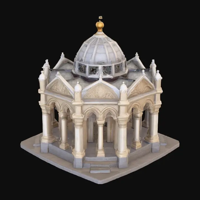3D model for isometric mausoleum building , mobile game, game art, gothic architecture, 2x2 tile, #PBR#