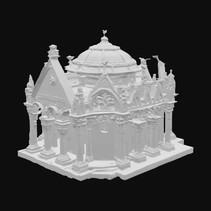 3D model for isometric mausoleum building , mobile game, game art, gothic architecture, 2x2 tile, #PBR#