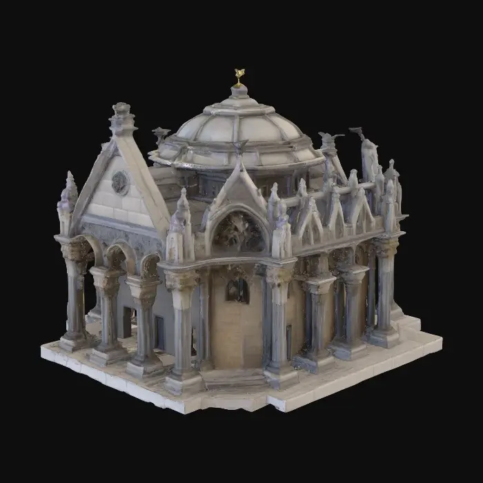 3D model for isometric mausoleum building , mobile game, game art, gothic architecture, 2x2 tile, #PBR#