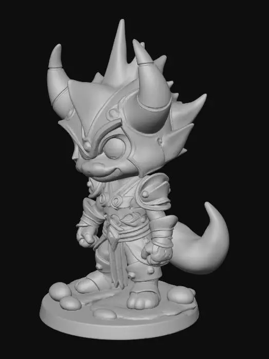 3D model for create a ankama chibi figurine of the league of legendscharacter warwick. it should have a round base where it stands on securely. It should be in Krosmaster style