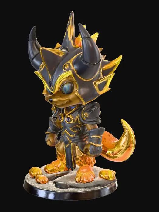 3D model for create a ankama chibi figurine of the league of legendscharacter warwick. it should have a round base where it stands on securely. It should be in Krosmaster style