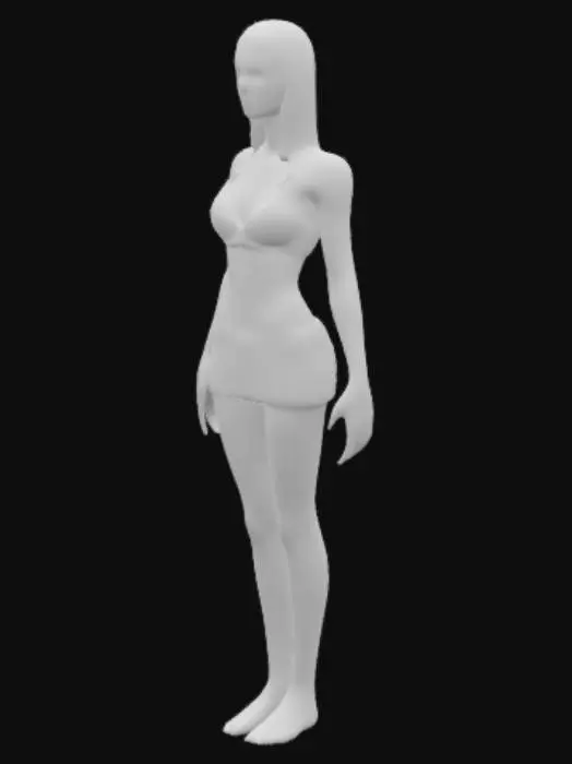 3D model for a horror female character, short skirt, Tight Crop, creepy face, long arms, long legs, a bit long neck, high details, a pose