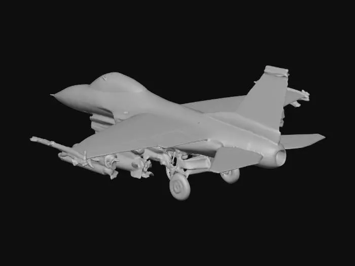 3D model for f-16 fighter jet gray with a combat load