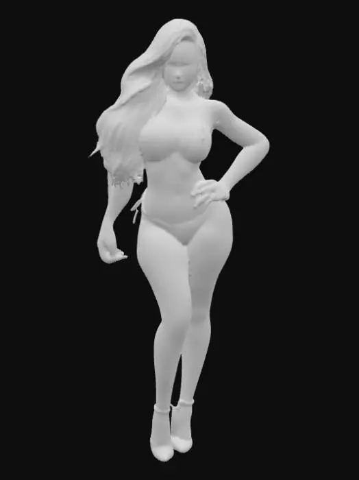 3D model for A 3D rendering of a confident, voluptuous Puerto Rican female character with long flowing brown hair and radiant skin. She wears a stylish two-piece red bikini and elegant red high-heel stilettos, paired with bold red lipstick for a striking look. A small red heart tattoo with the name “Ali” in the center is placed on her left upper breast, adding a personal detail. Her stance is confident, conveying power and allure. The character’s skin, fabric, tattoo ink, and accessories are enhanced with #PBR# texturing for realistic highlights, shadows, and reflective surfaces. Cinematic studio lighting emphasizes curves, shine, and natural detail.