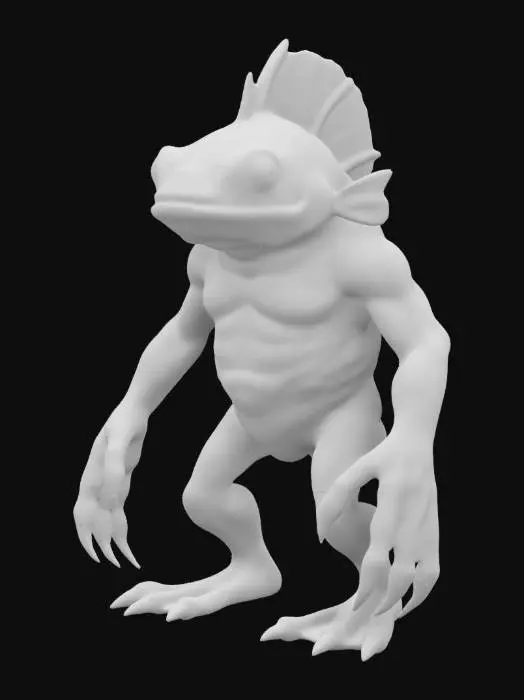 3D model for Scaly, fish-headed, amphibious humanoid with long, webbed fingers and toes.