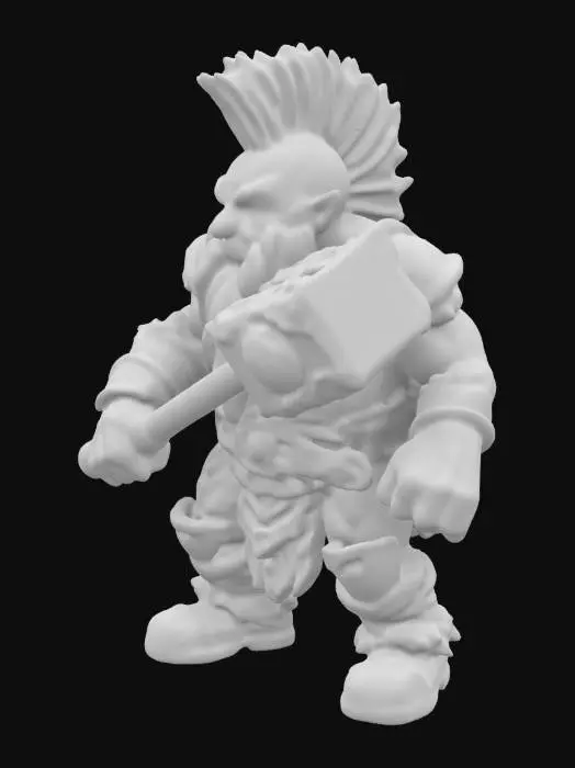 3D model for Evil dwarf with gray skin, black hair and beard, red eyes, and sharp teeth