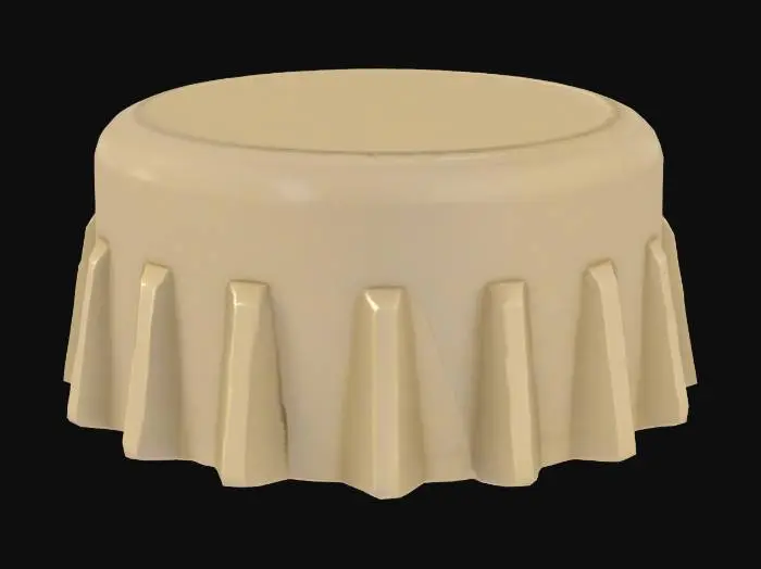 3D model for Create a 3D printable, old-school vintage bottle cap without any text or writing. It should have a perfectly symmetrical shape, with deep, rounded ridges around the edge, and a slightly domed, smooth top. The design should capture the classic crimped look of antique soda caps, but be simplified for easy 3D printing — no extremely thin or fragile parts.