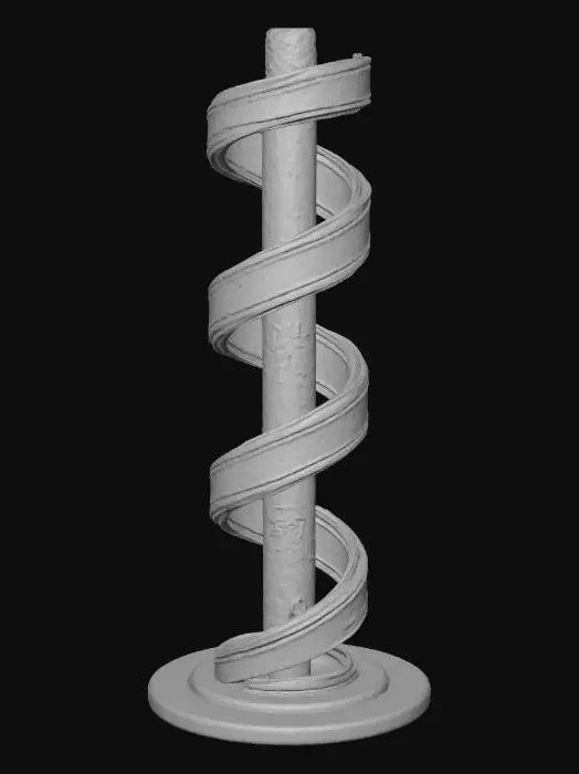 3D model for Futuristic AI monolith: phi-based spiral tower scaffold, intersecting golden ratio planes, embedded circuit veins, crystal inlays, diffused glow from inside, polished metal and glass textures, micro wiring detail overlapping large structure, moody lighting, ultra realism, (negative: no humans, no animals)