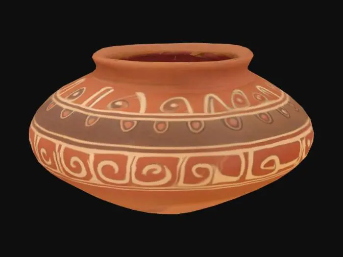 3D model for Hopi Indian Pottery, thick outer walls, hollow on the inside.