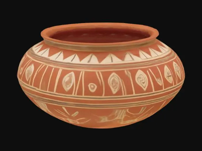 3D model for Hopi Indian Pottery, thick outer walls, hollow on the inside.
