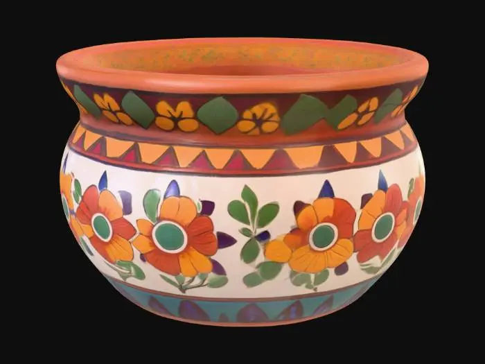 3D model for Single Colorful Mexican adobe planters with completely flat bottom surface.