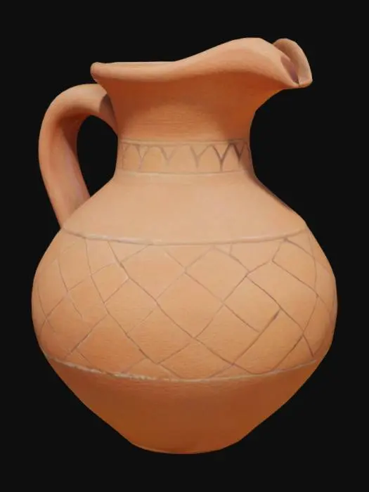 3D model for Southwest Native American terracotta pitcher with thick side walls and is hollow on the inside.
