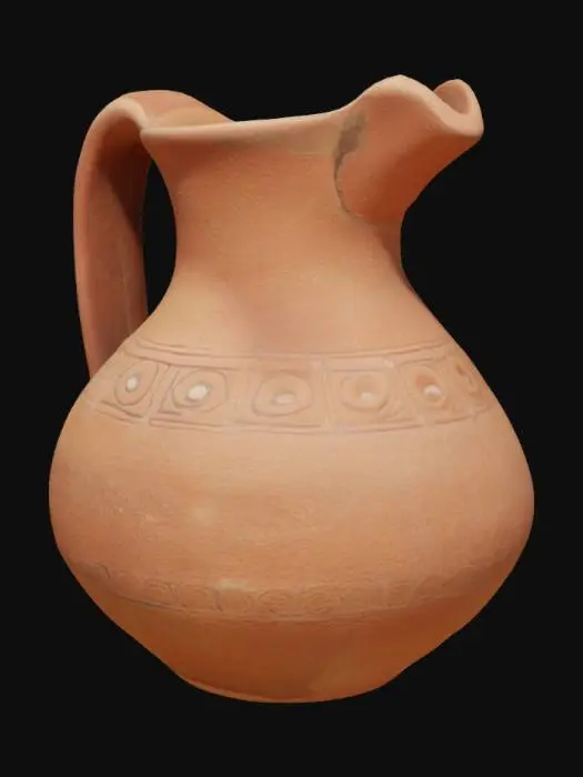 3D model for Southwest Native American terracotta pitcher with thick side walls and is hollow on the inside.

