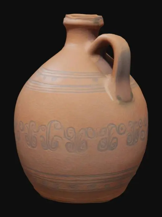 3D model for 1800's clay style liquor jug that is hollow on the inside and has thick walls.