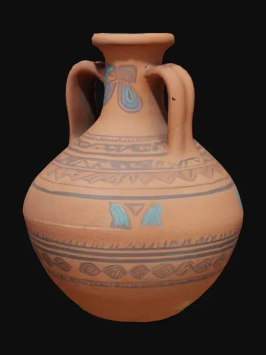 3D model for Southwestern style native american terracotta water jug that is hollow inside and has thick outer walls. Jug should not be solid inside. Jug should have double handles.