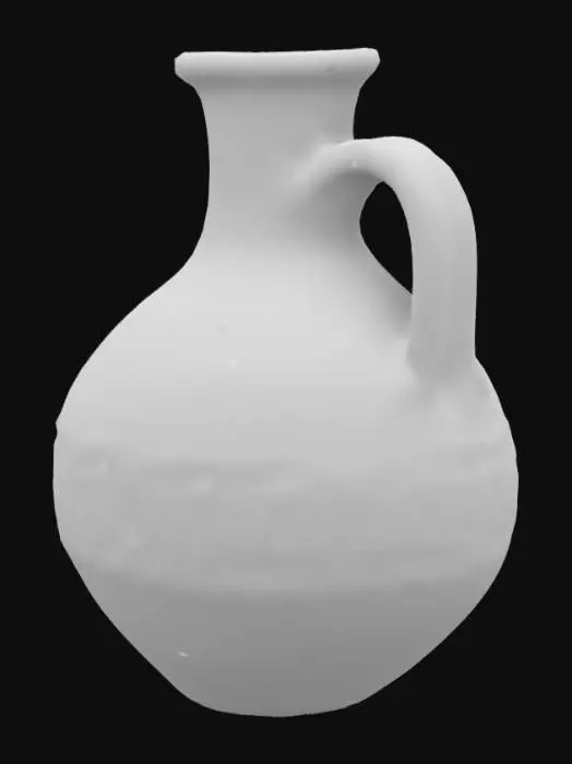 3D model for Southwestern style adobe jug with hollow inside and thick walls, Include two rows of small, raised diamond shaped patters on the outside of the jug,  No holes or cracks should be in the body of the jug.
