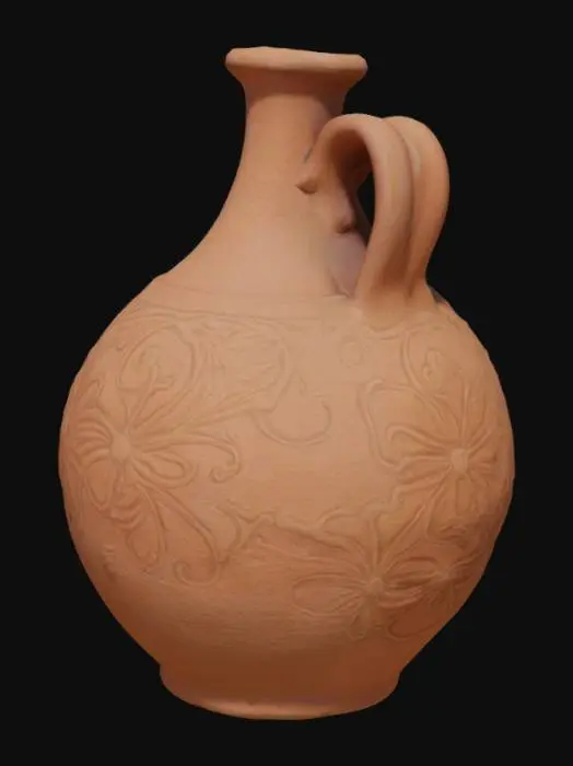 3D model for 1800's clay style liquor jug that is hollow on the inside and has thick walls.