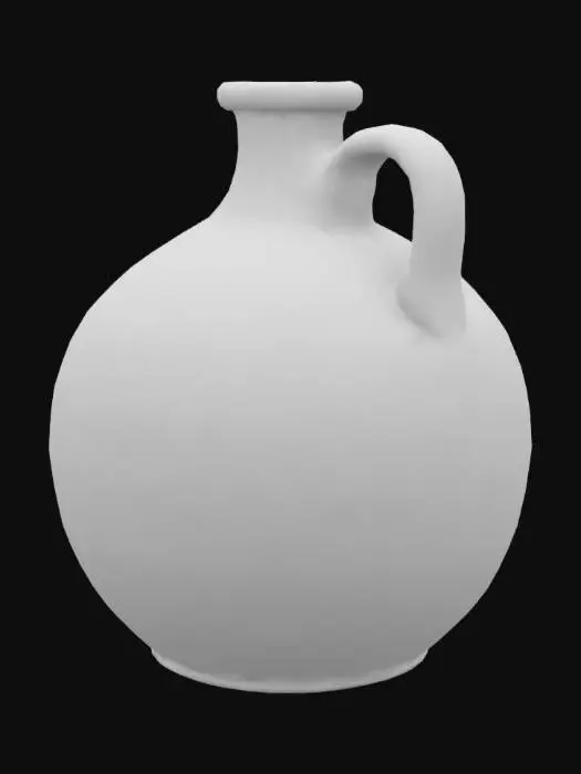 3D model for 1800's clay style liquor jug that is hollow on the inside and has thick walls.
