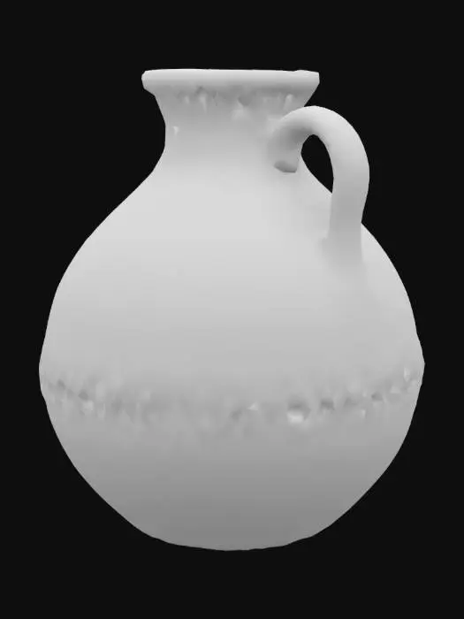 3D model for Southwestern style adobe jug with hollow inside and thick walls. Include two rows of small, raised diamond shaped patters on the outside of the jug.  No holes or cracks should be in the body of the jug>
