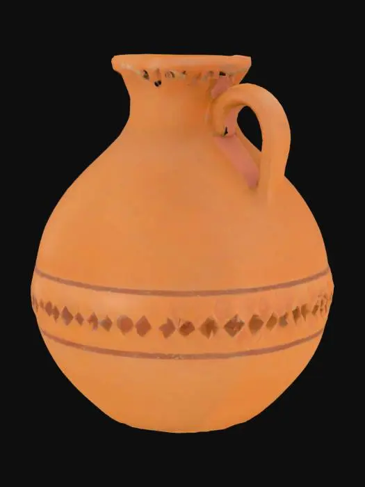 3D model for Southwestern style adobe jug with hollow inside and thick walls. Include two rows of small, raised diamond shaped patters on the outside of the jug.  No holes or cracks should be in the body of the jug>

