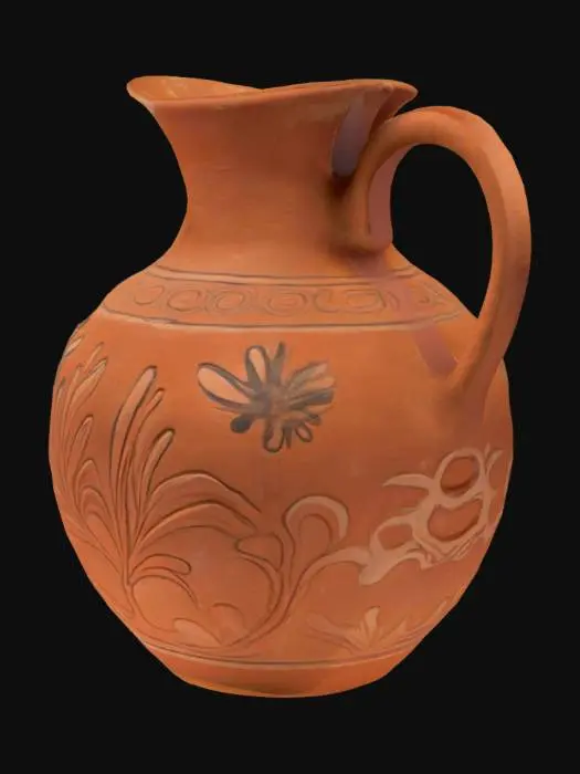 3D model for Southwest Native American terracotta pitcher with thick side walls and is hollow on the inside.
