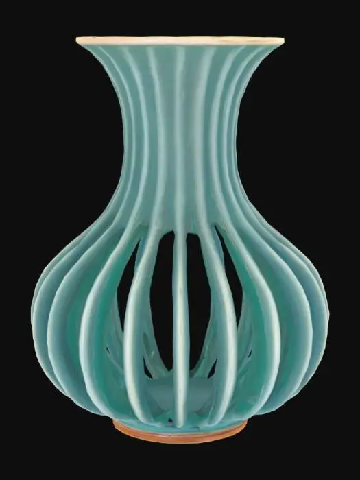 3D model for Mid-Century Flower Vase with spiral flutes on the outside, thick outer walls, hollow inside