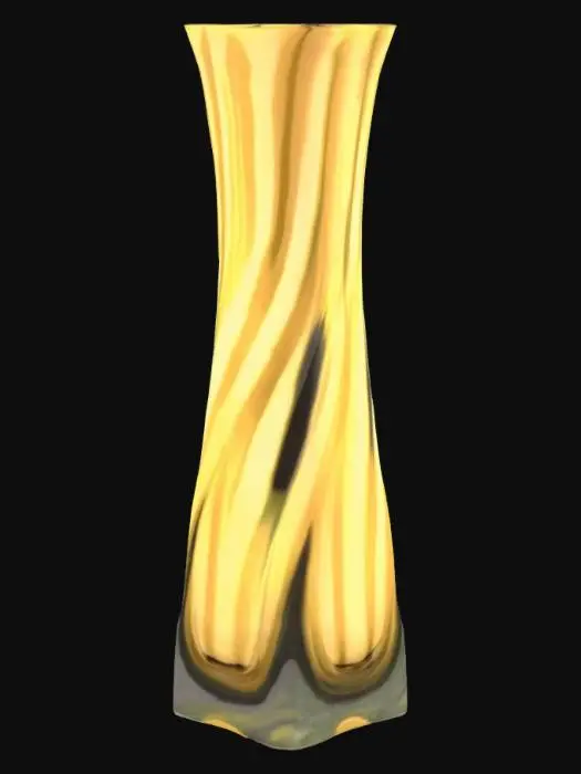 3D model for Vase with 2 inch square top and 4 inch square bottom, 10 inches tall, body should be twisted with vertical flutes, thick walls