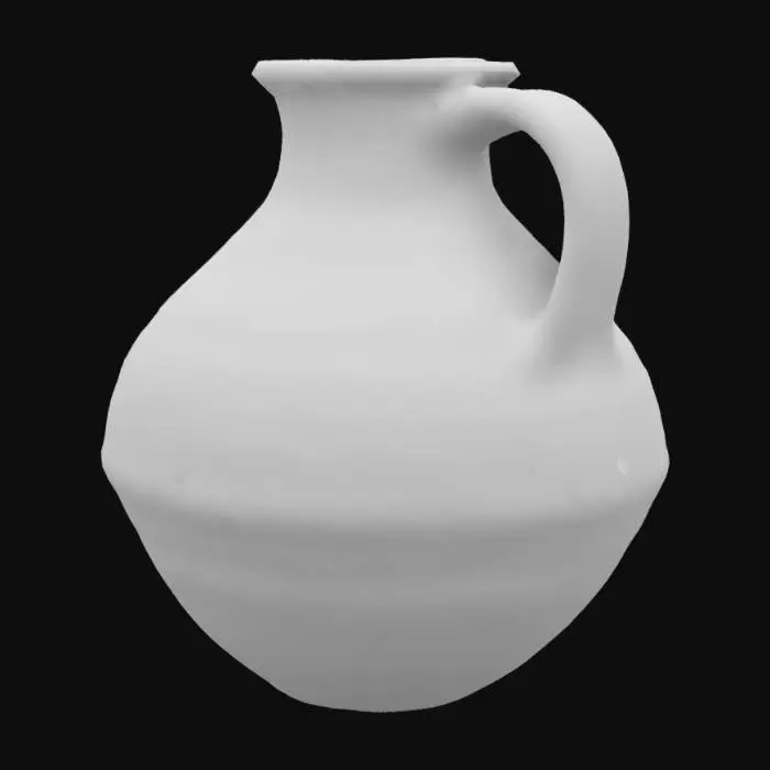 3D model for Southwestern style adobe jug with hollow inside and thick walls. Include two rows of small, raised diamond shaped patters on the outside of the jug.  

