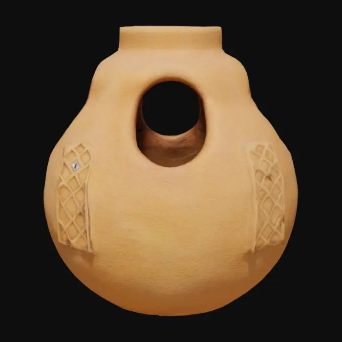 3D model for Southwestern style adobe jug with hollow inside and thick walls.  Also add raised diamond pattern to the outside of the part.
