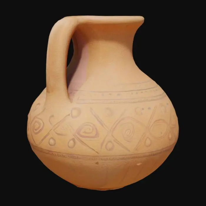 3D model for Southwestern style adobe jug with hollow inside and thick walls. Include rows of small, raised native American designs on the outside of the jug. No holes or crack thru the body.
