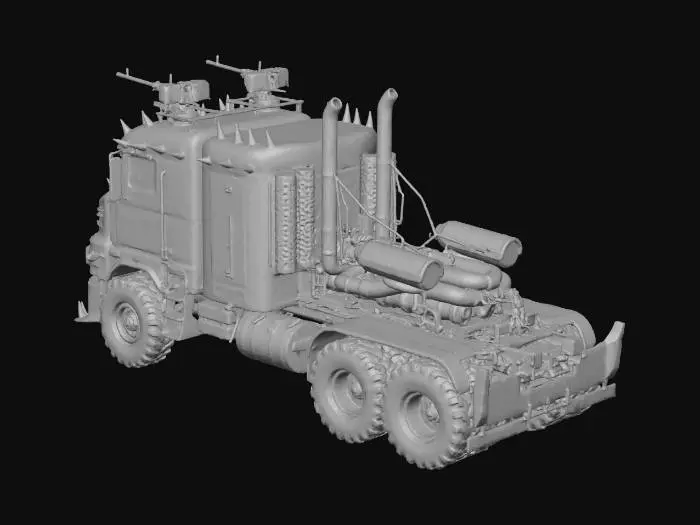 3D model for post apocalyptic long haul trucks turned into road wandering war machines of death and destruction.  car wars, gaslands, mad max themes.