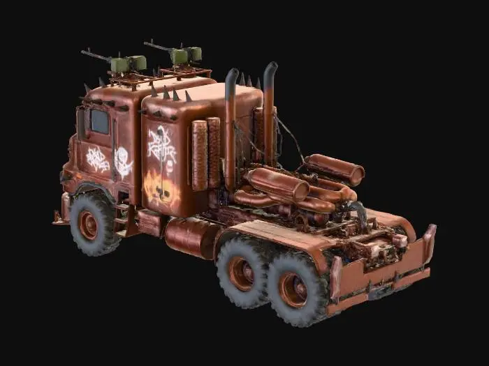 3D model for post apocalyptic long haul trucks turned into road wandering war machines of death and destruction.  car wars, gaslands, mad max themes.