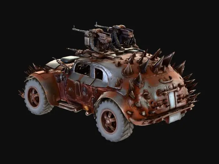 3D model for post apocalyptic cars turned into road wandering war machines of death and destruction.  car wars, gaslands, mad max themes.