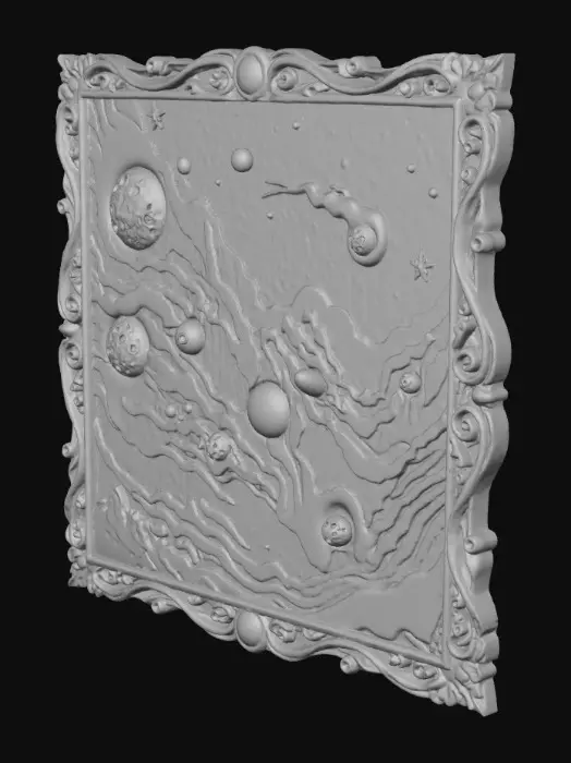 3D model for Hand carved wall motif showing the planets and moons in a fantasy solar system