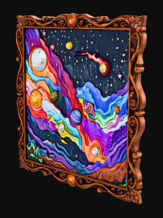 3D model for Hand carved wall motif showing the planets and moons in a fantasy solar system