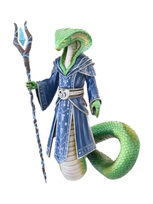 In the theme of a dungeons and dragons wizard with robes and long arcane staff - show… 3D model, vytvořený pomocí AI