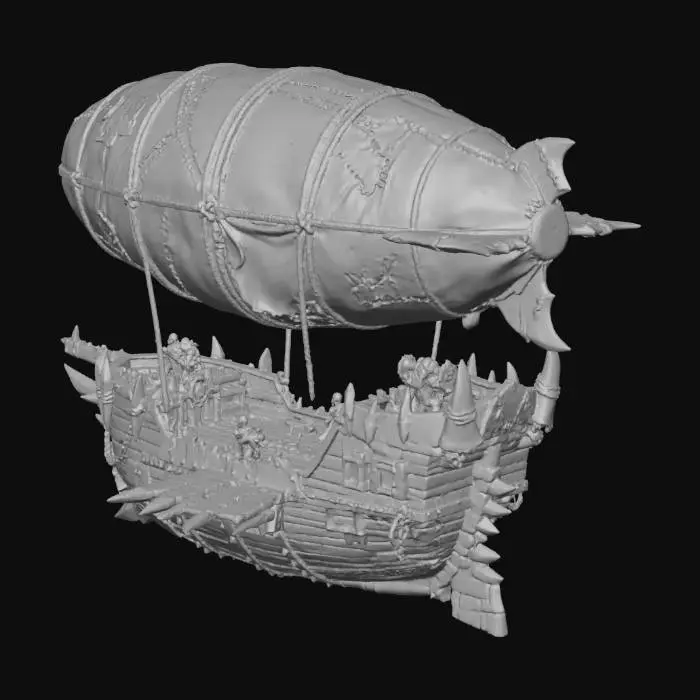 3D model for Goblin war blimp armored in wood and bone and with a ballon of heavy ropes and animal hides