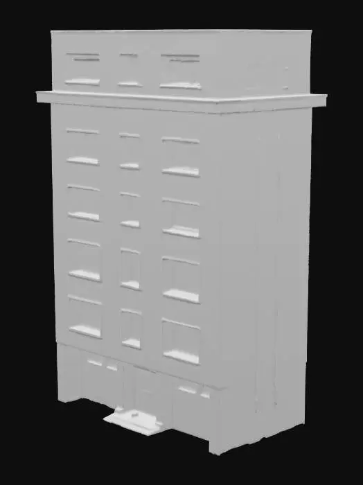 3D model for abandoned soviet panel house with trees and grass around, constructivism, 5 floors